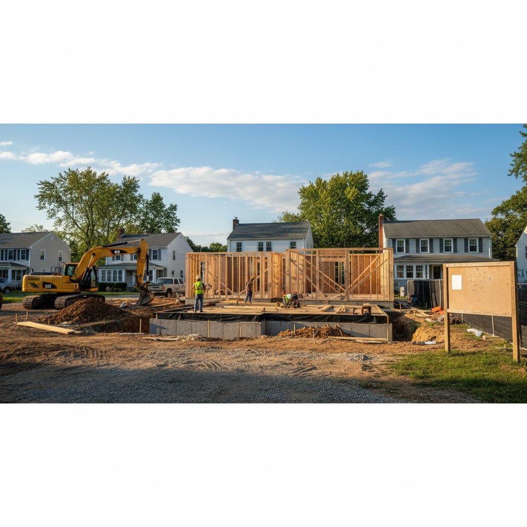 Delaware home addition construction showing foundation and framing work
