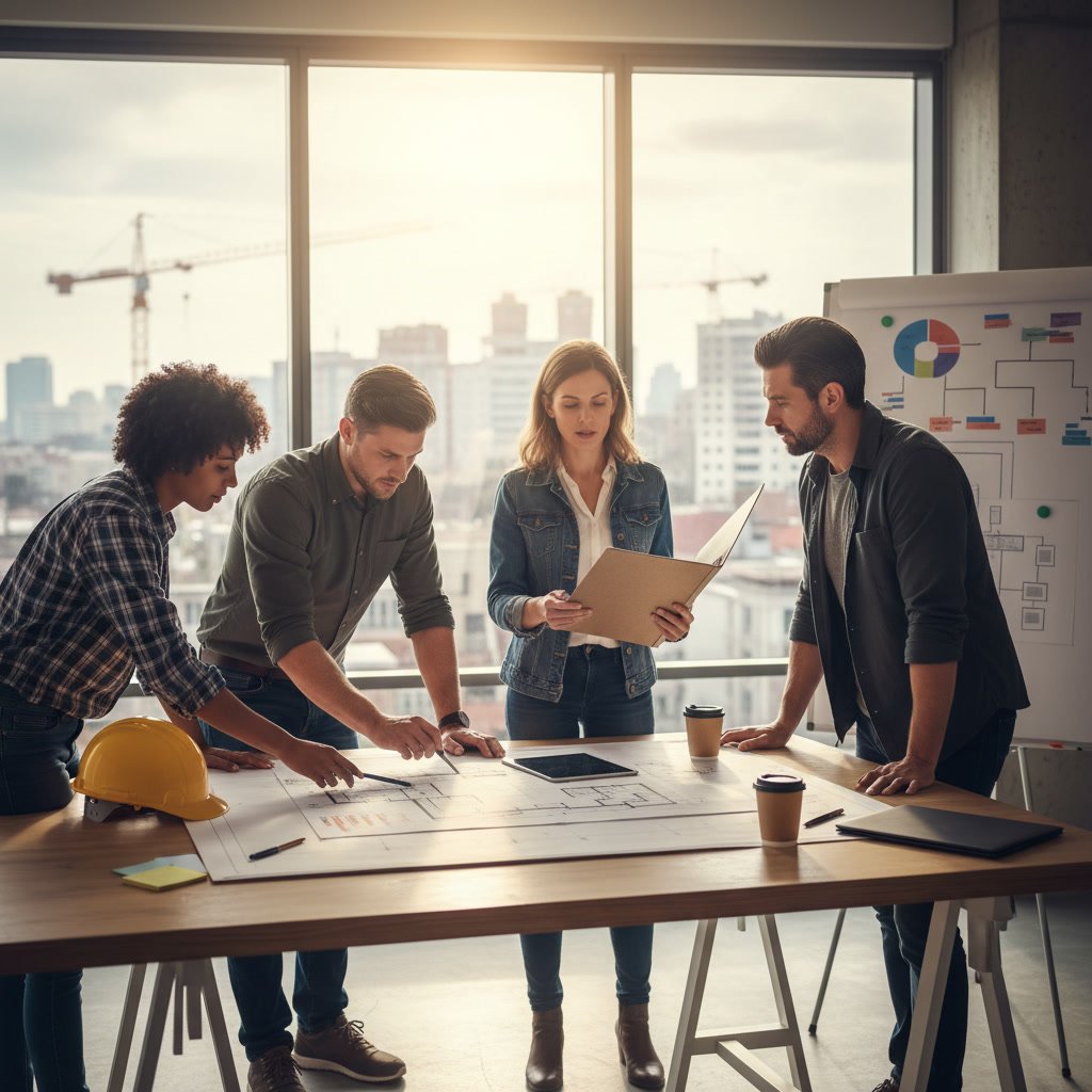 Construction planning documents and blueprints for residential project