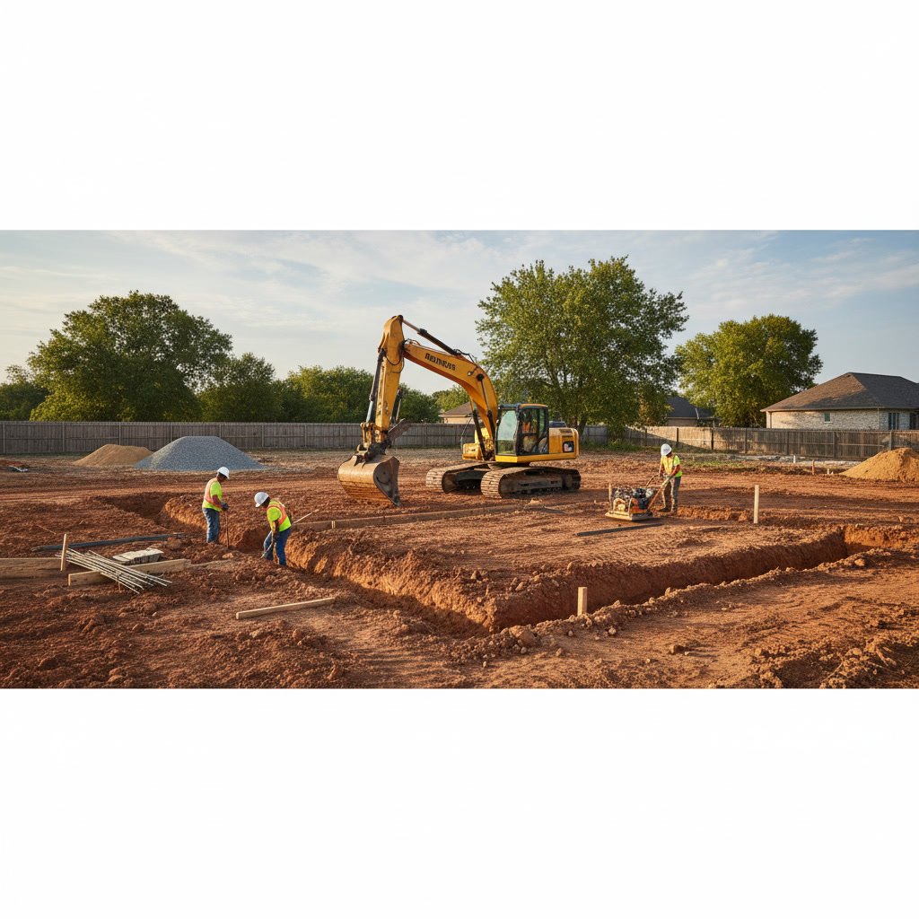 Foundation work and framing phase of residential construction