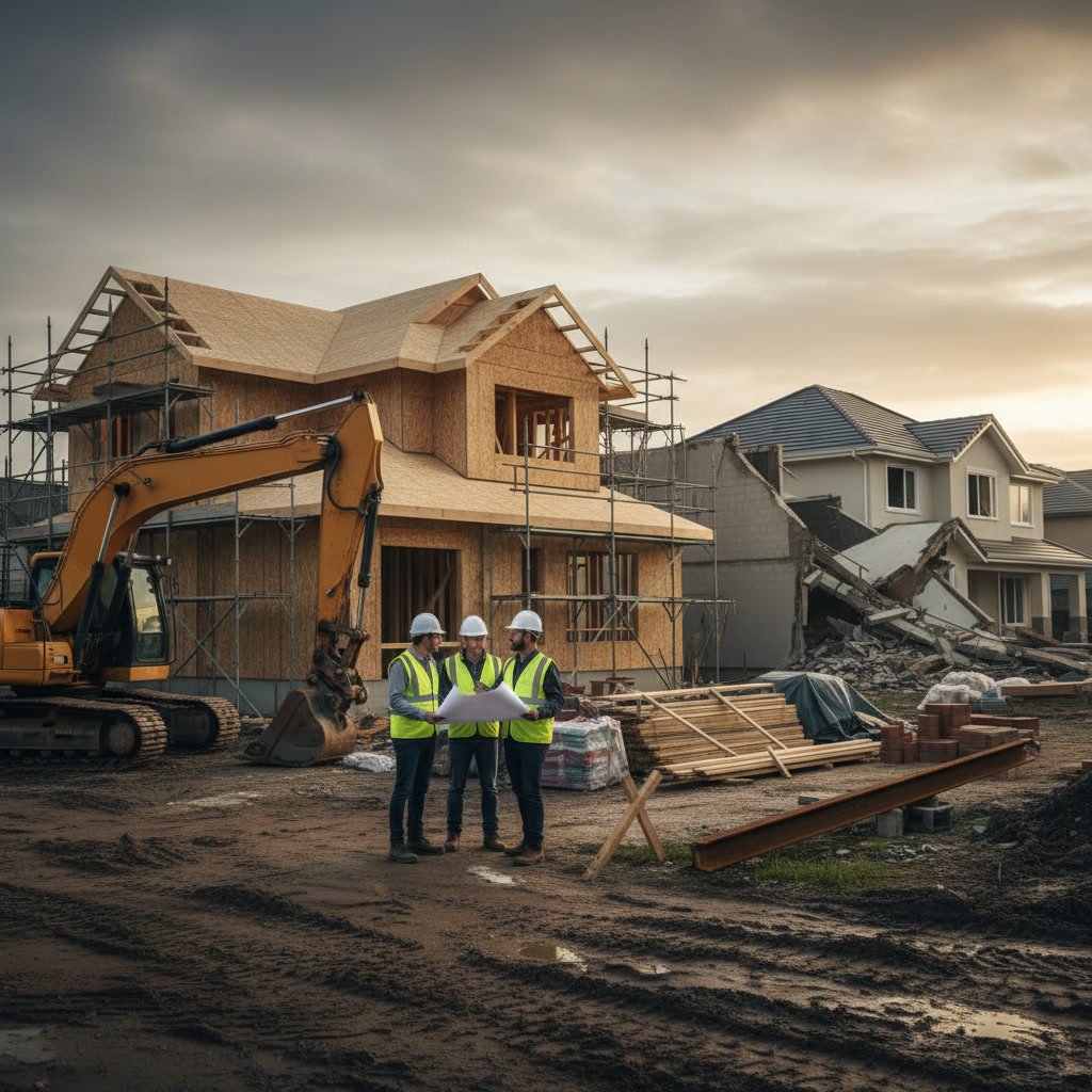 Licensed residential construction company reviewing building plans and permits