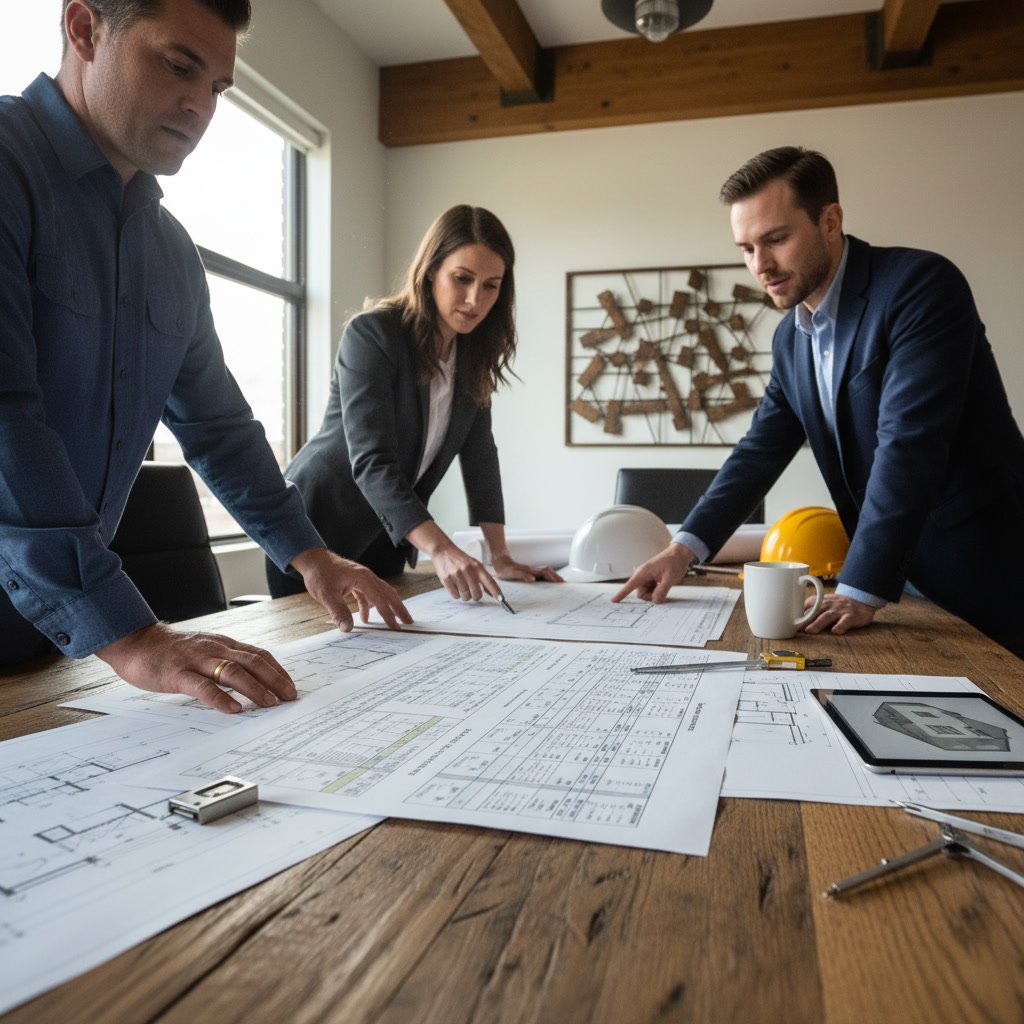 Homeowner reviewing detailed construction estimate with contractor